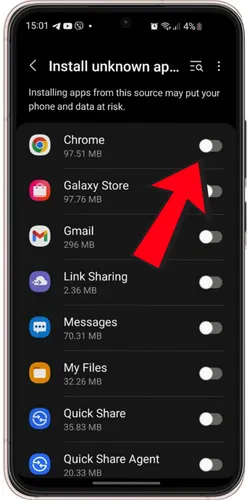 Enable unknown sources on Android